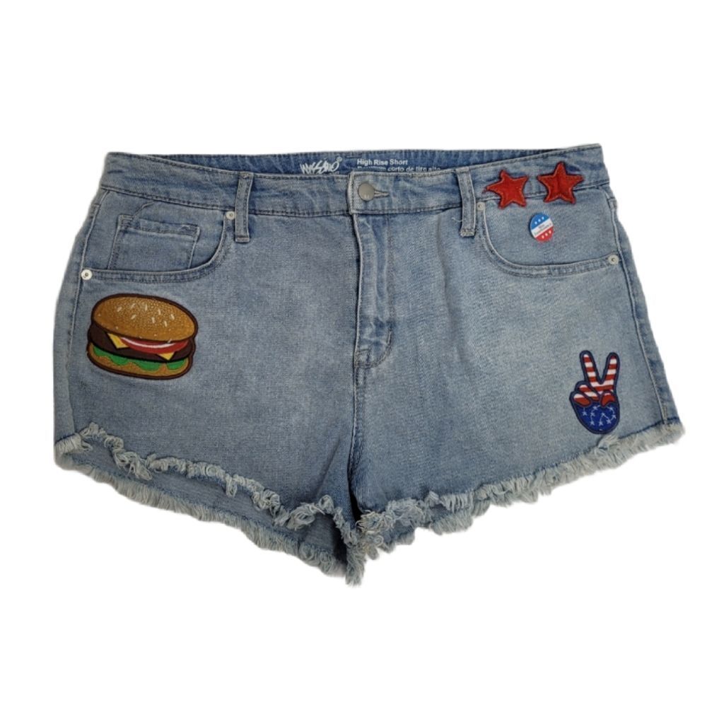 MOSSIMO jean shorts high rise distressed patch denim 16/33
